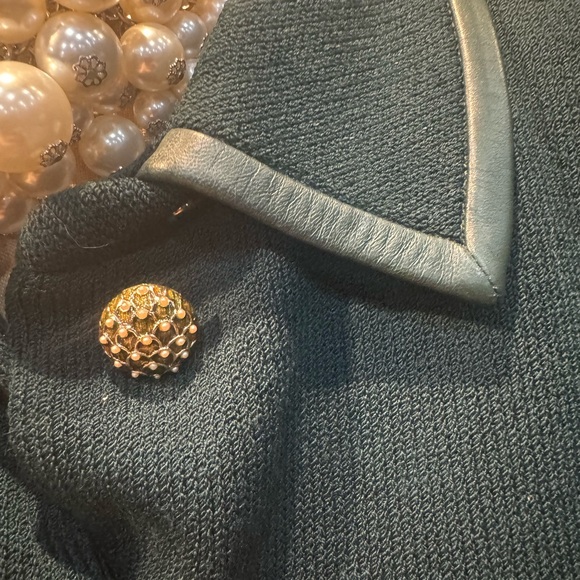 St. John Collection Green Blazer with Logo Buttons Leather Trim - Picture 7 of 8